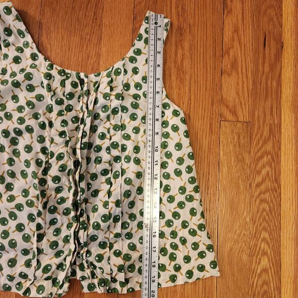 Anthropologie Postmark Green Ping Pong/Olives Summer Cotton Blouse Ruffles, Sz 4 - Picture 7 of 7